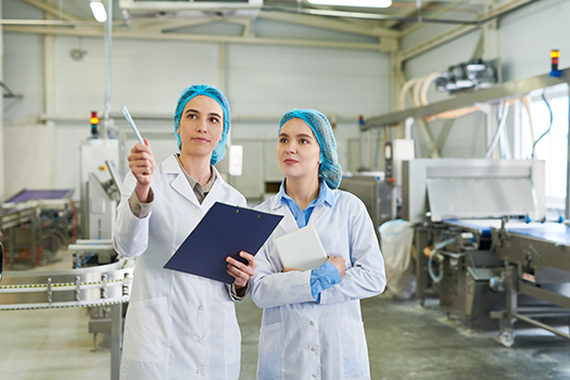 two women workers in manufacturing plant