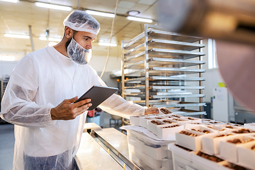 food quality worker inspecting products