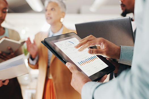 man looking at dashboard on tablet